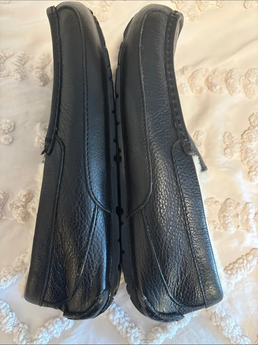 UGG Men’s Black Leather Shearling-Lined Slip-On Loafers